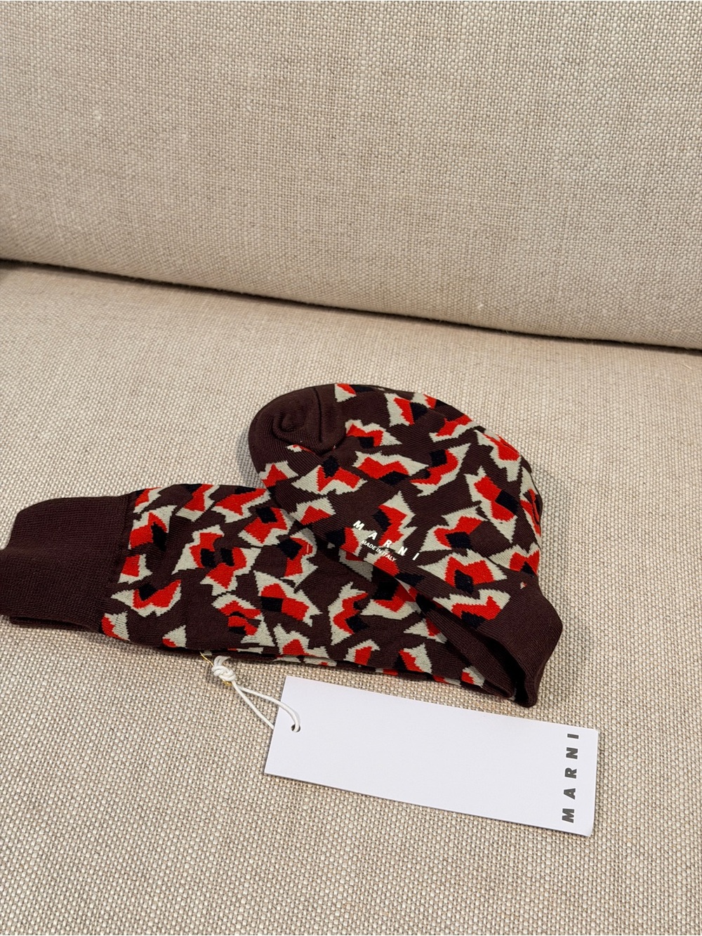 Marni women  Brown, Red & Cream Patterned socks